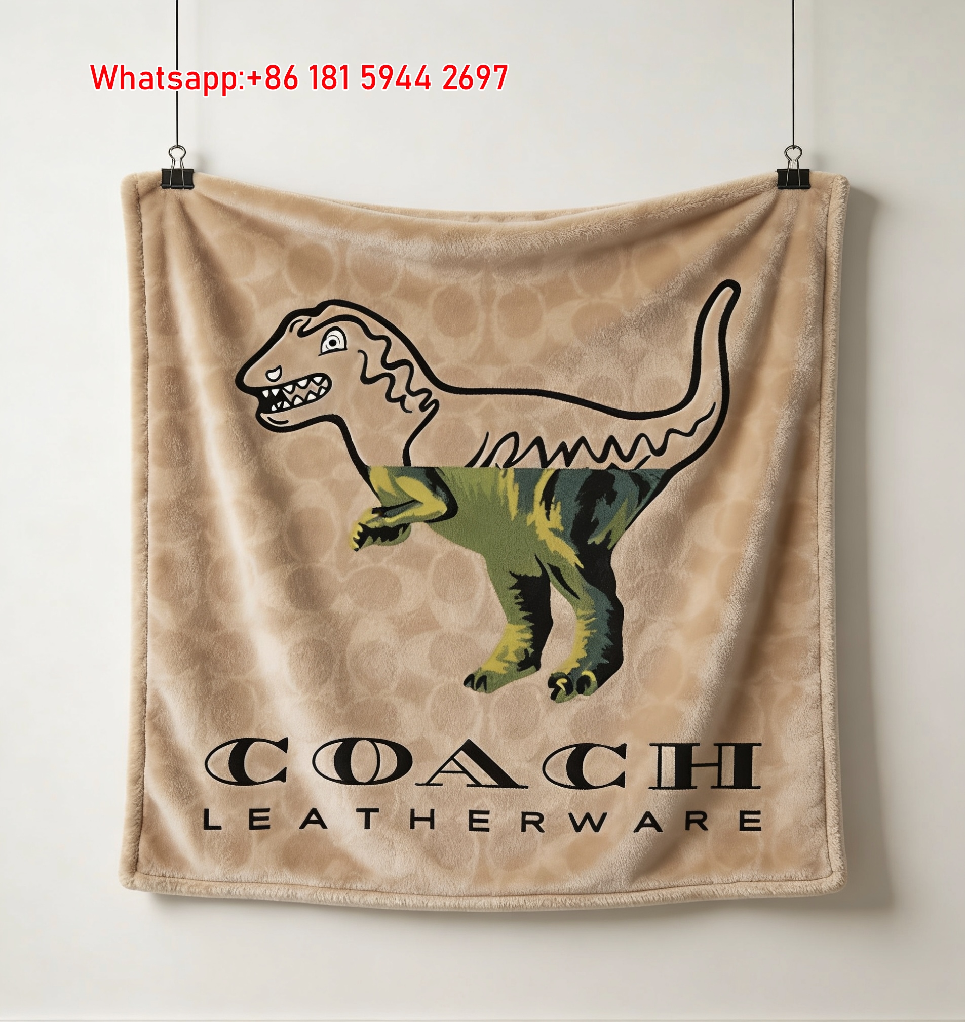 Coach Green T-Rex Monogram Flannel Throw Blanket C028